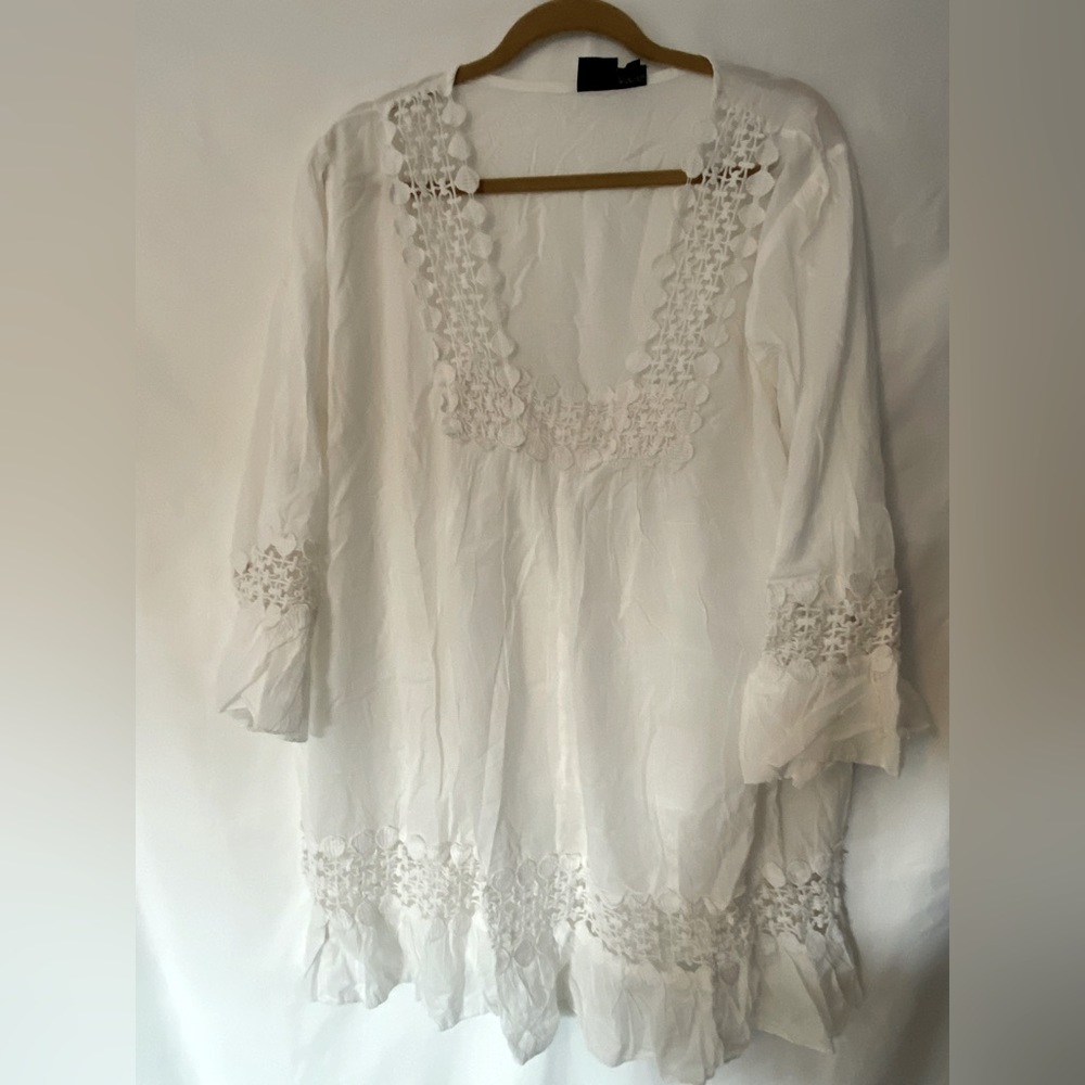 S.R. Fashions embroidered white coverup